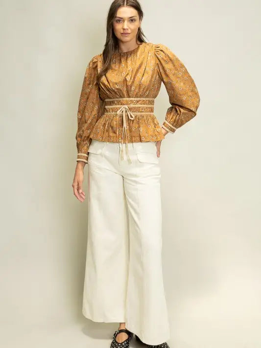 Smocked Waist Peplum Top