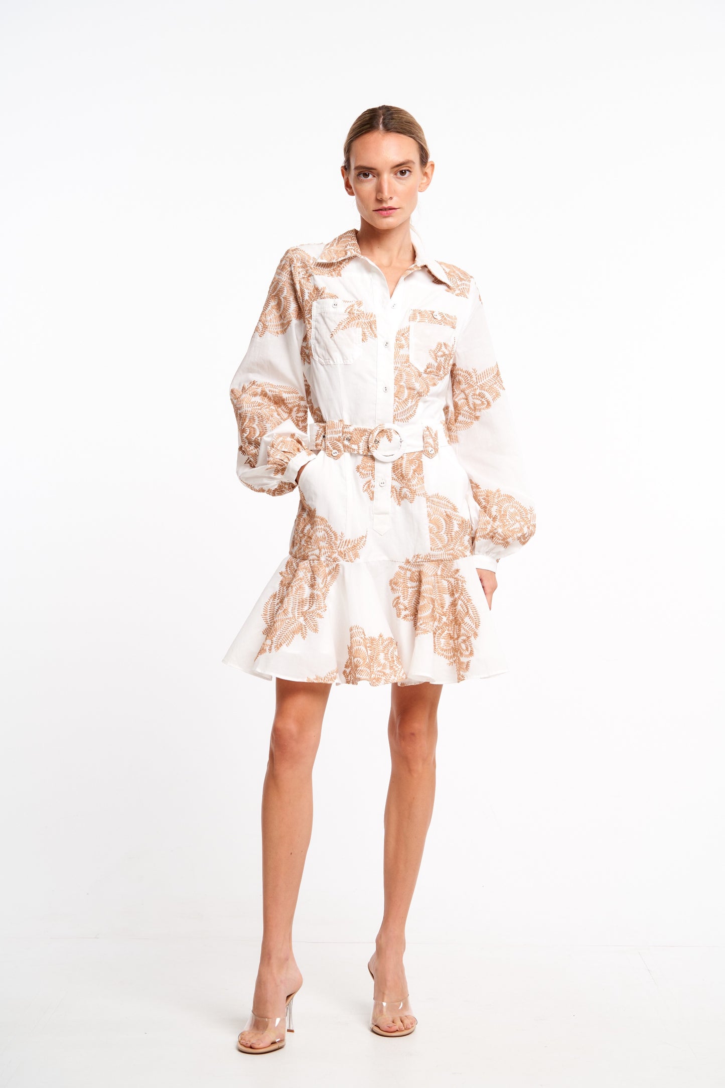 Long Sleeve Belted Shirt Dress