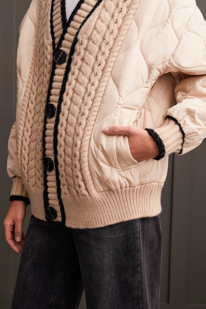 QUILTED CARDIGAN WITH SWEATER DETAIL