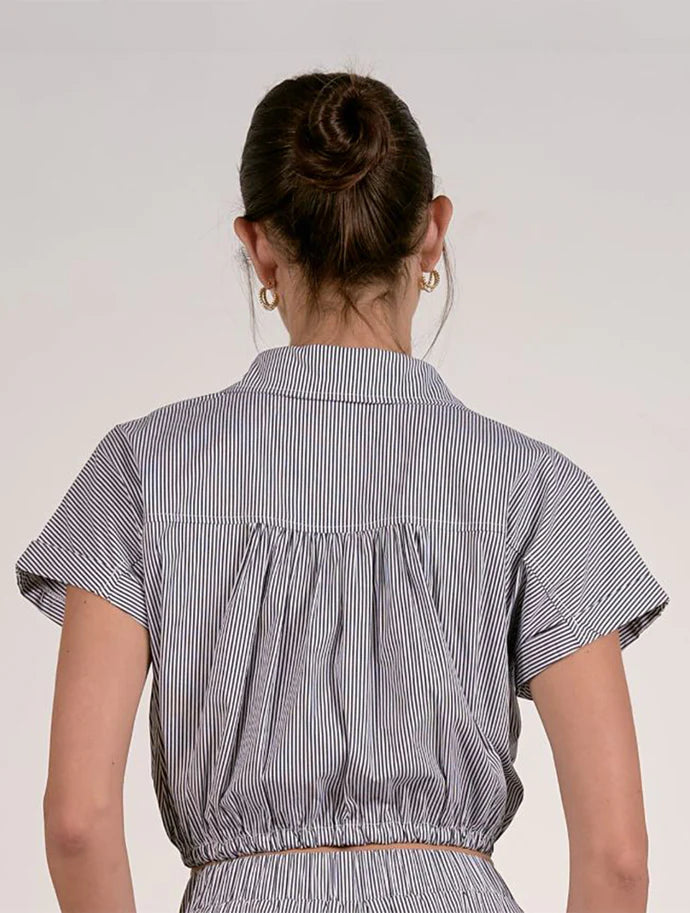 Button Down Cinch Waist Blouse