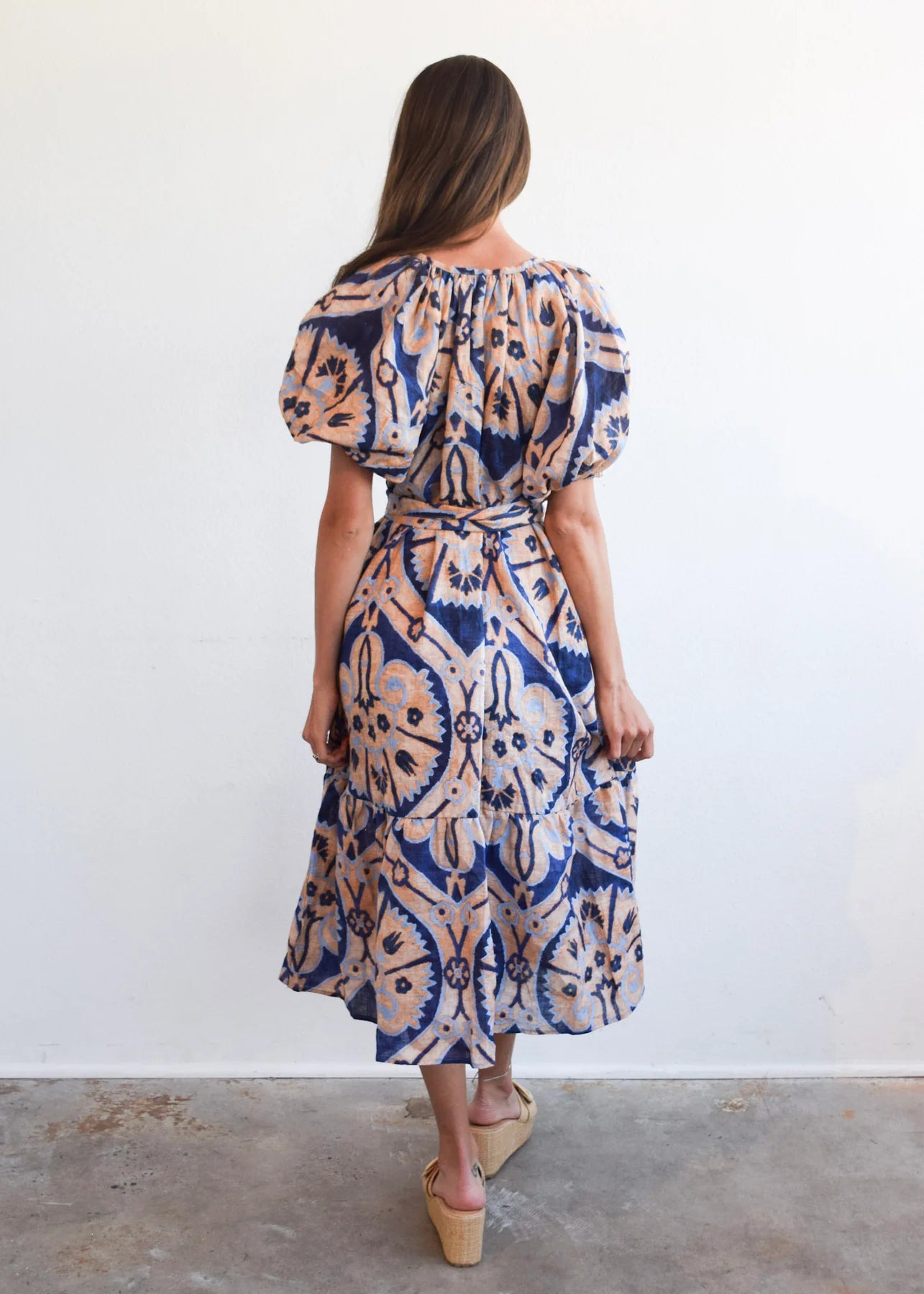Ruffle Gathered V Neck Dress