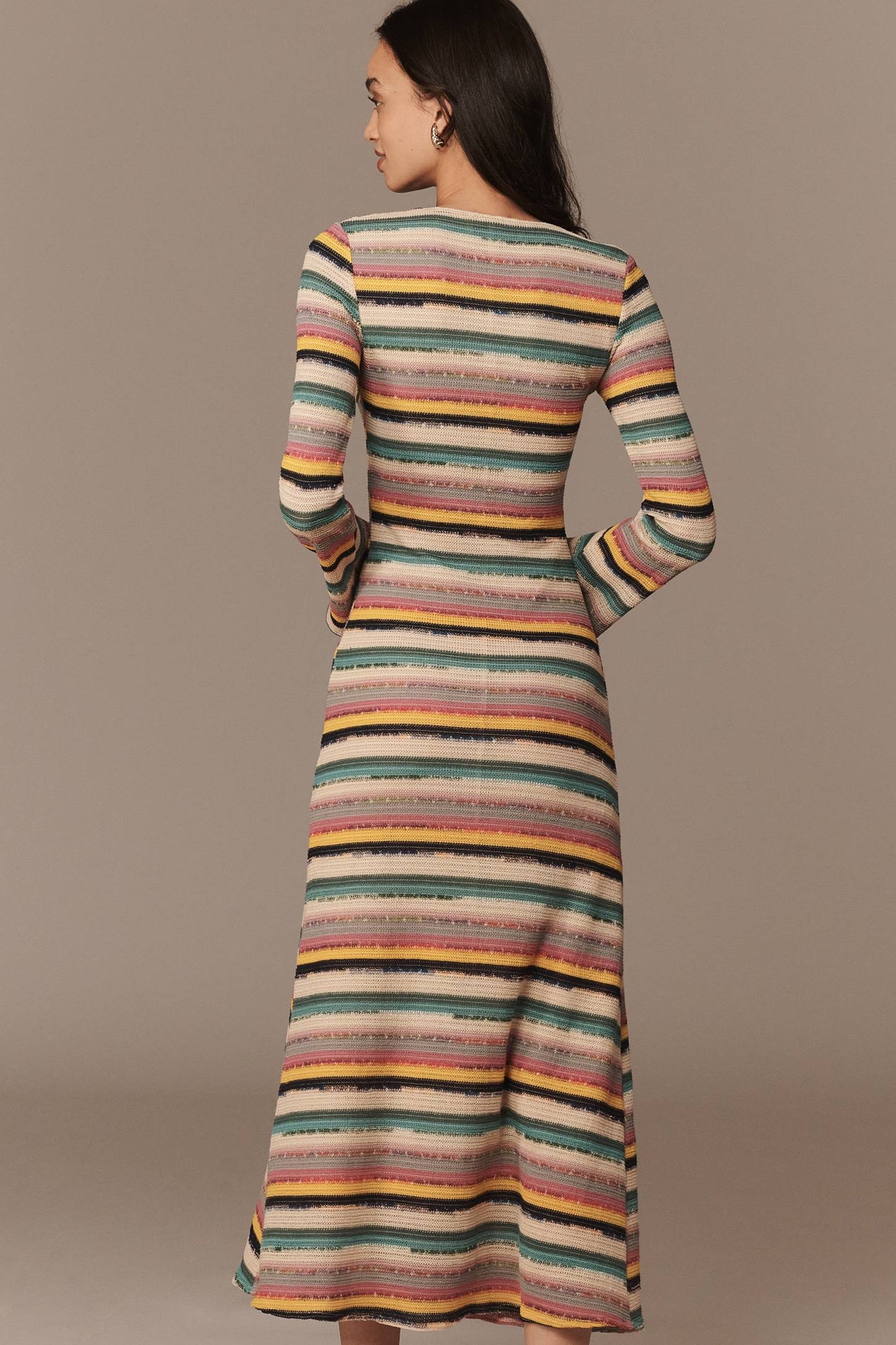 Priscilla Long-Sleeve Scoop Midi Dress