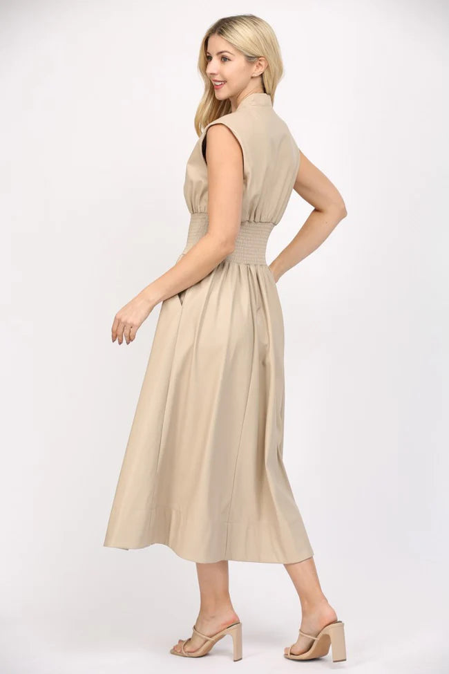 Smocked waist leather dress