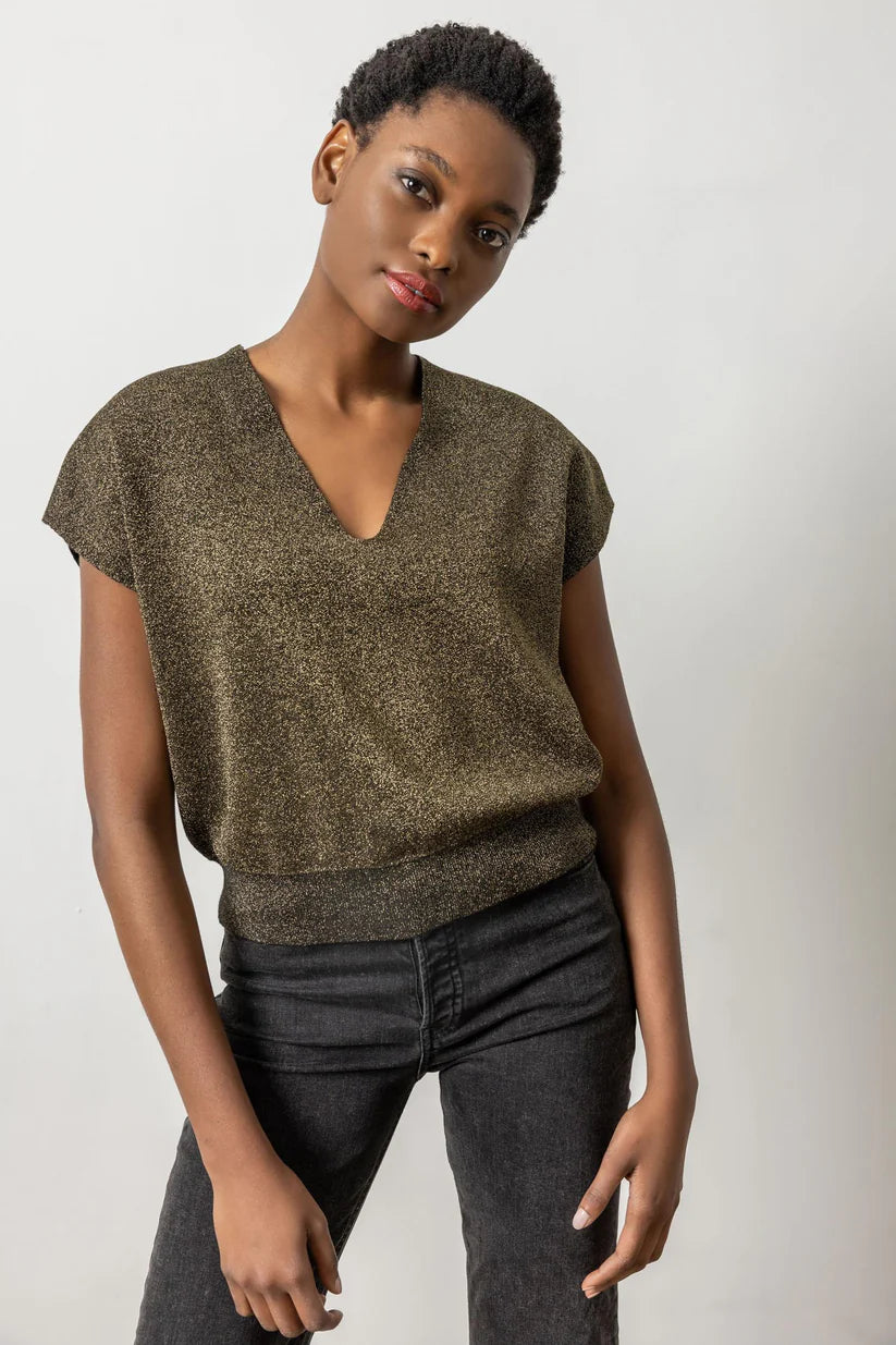 Metallic V Neck Sweater