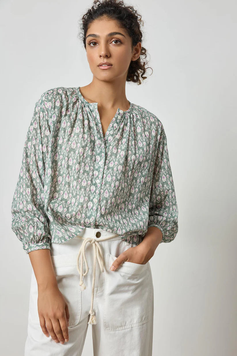 Long Sleeve Shirred Blouse