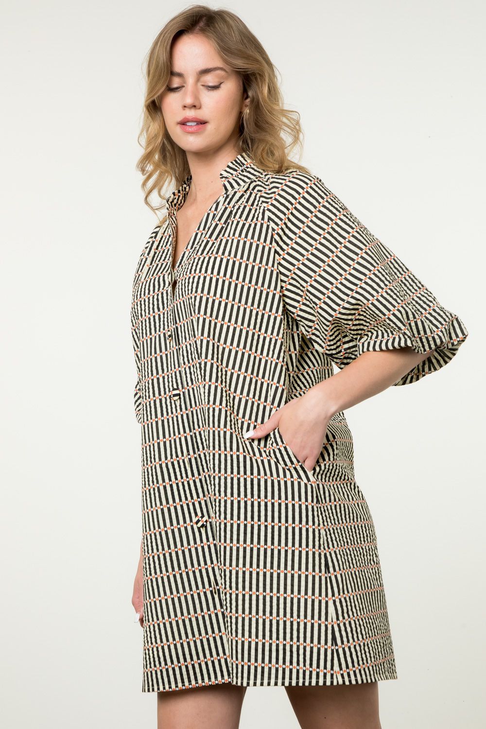 Puff Sleeve Stripe Mini