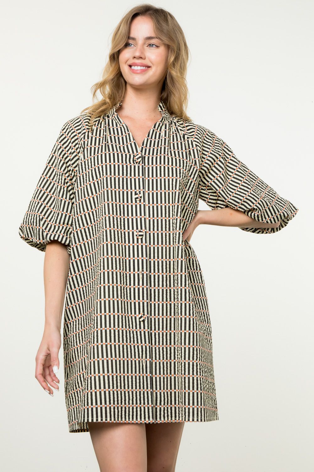 Puff Sleeve Stripe Mini