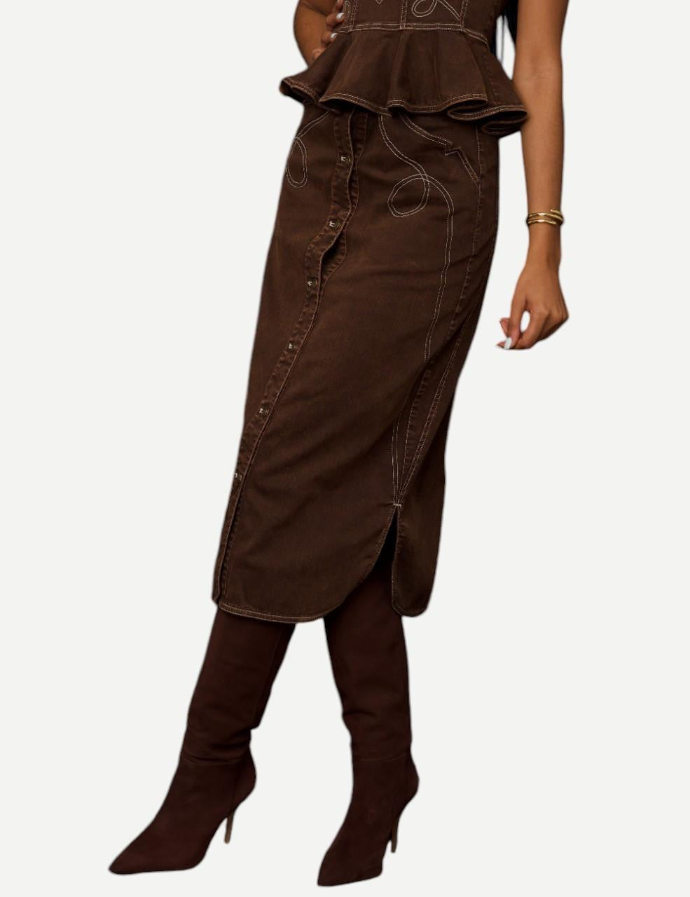 Love the Label Apolline Midi Skirt, Espresso