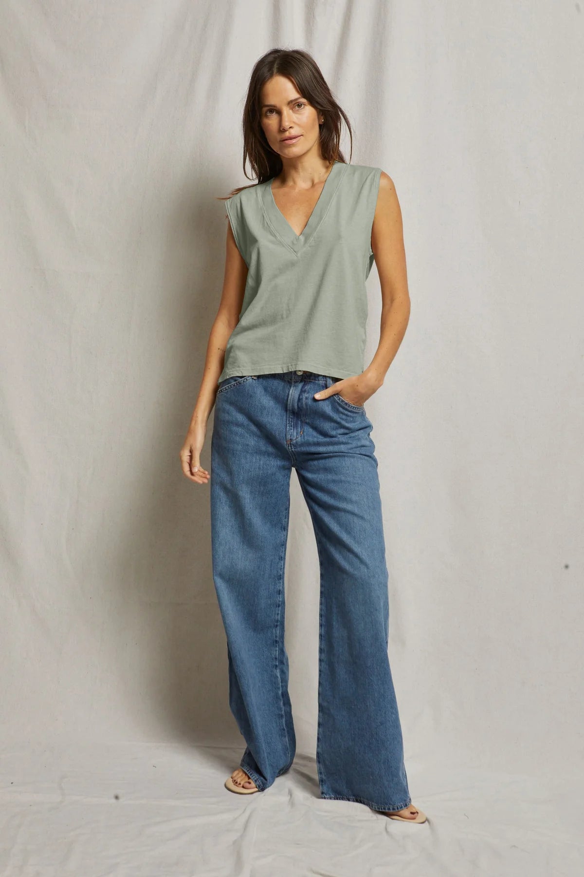 Cotton Sleeveless V Neck Tee