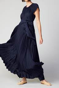Fluttered Maxi Pleated Dress Thread Detail