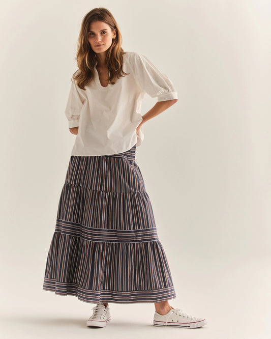 Kylie Midi Skirt-Cartolina Navy Stripe