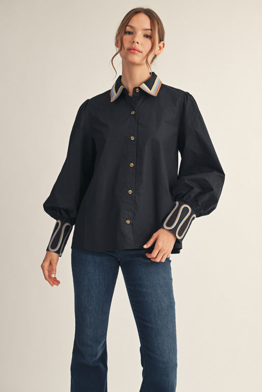 Black Detailed Button Up