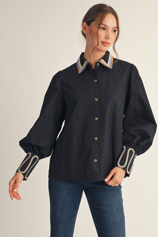 Black Detailed Button Up