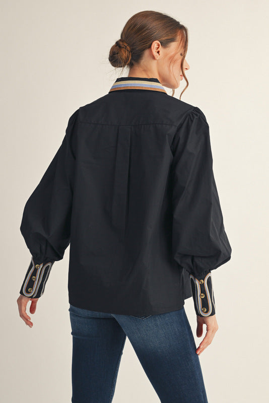 Black Detailed Button Up