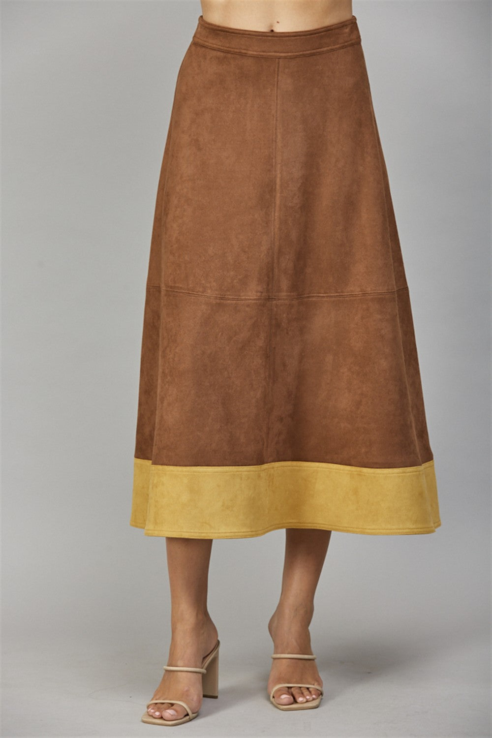 Suede Flare Midi Skirt