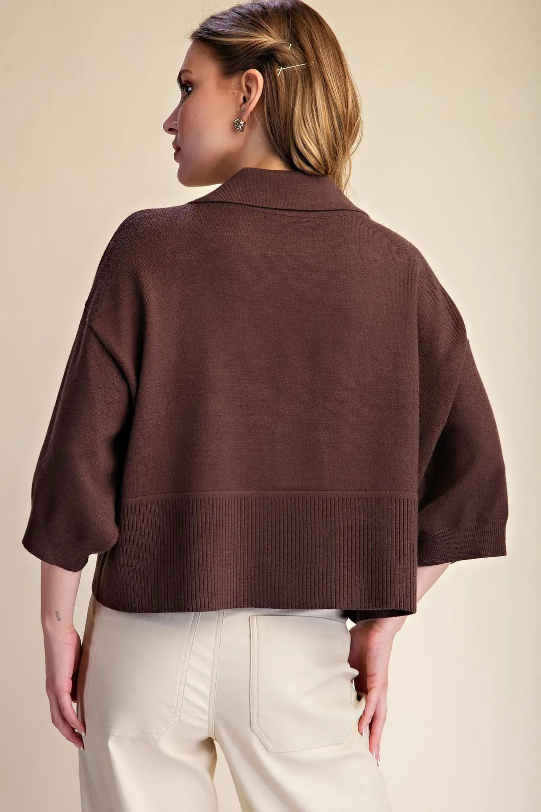 Collar V-Neck Dropped Shoulder Sweater