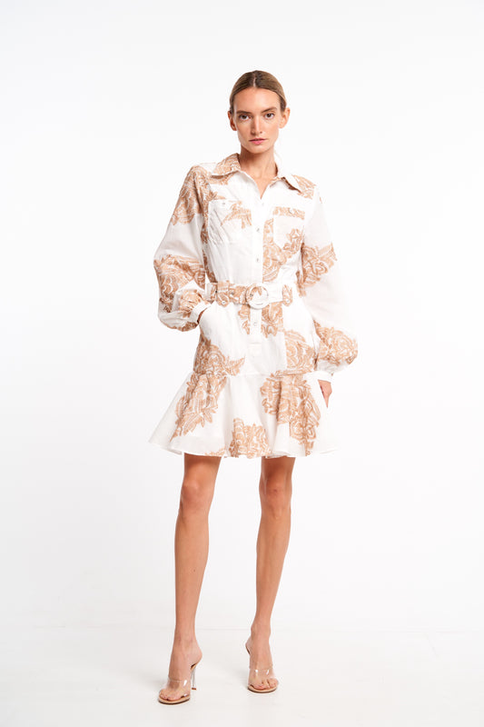 Long Sleeve Belted Shirt Dress