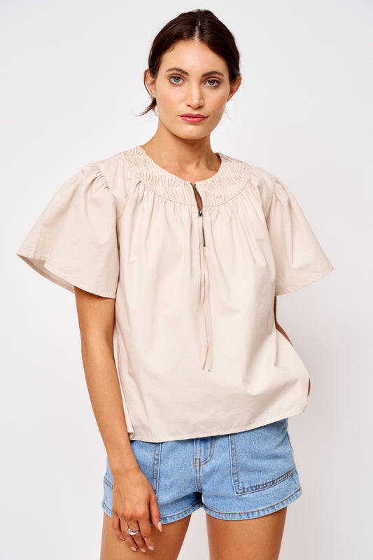 Pintuck Collar Pop Over Top
