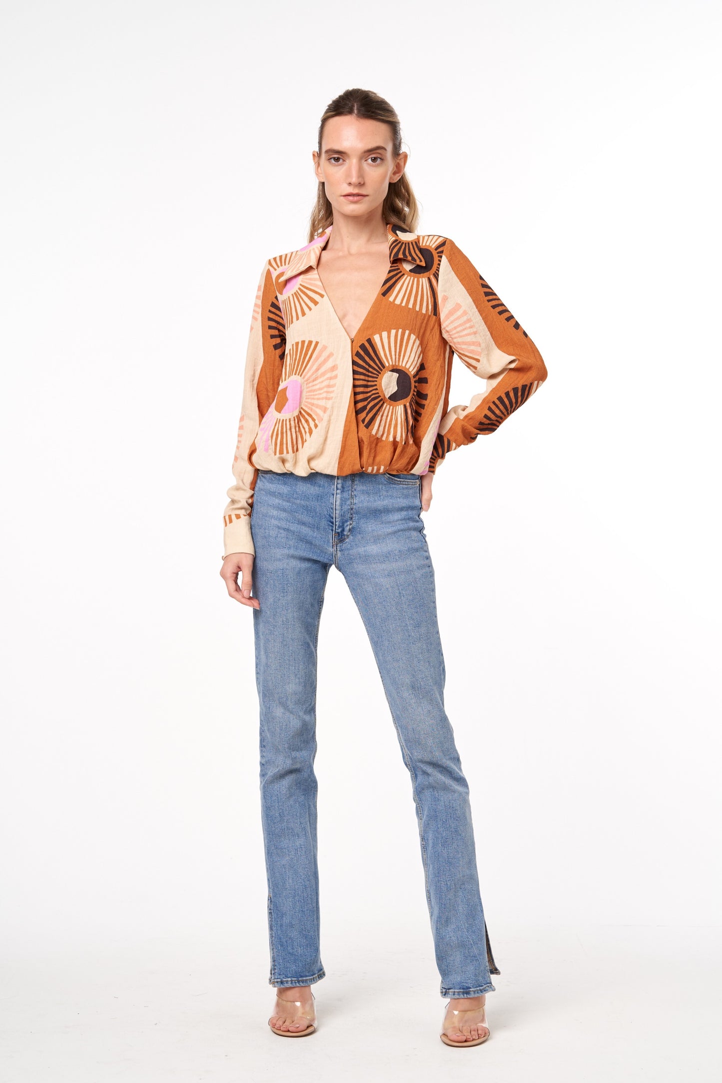 Printed Surplice Bubble Top