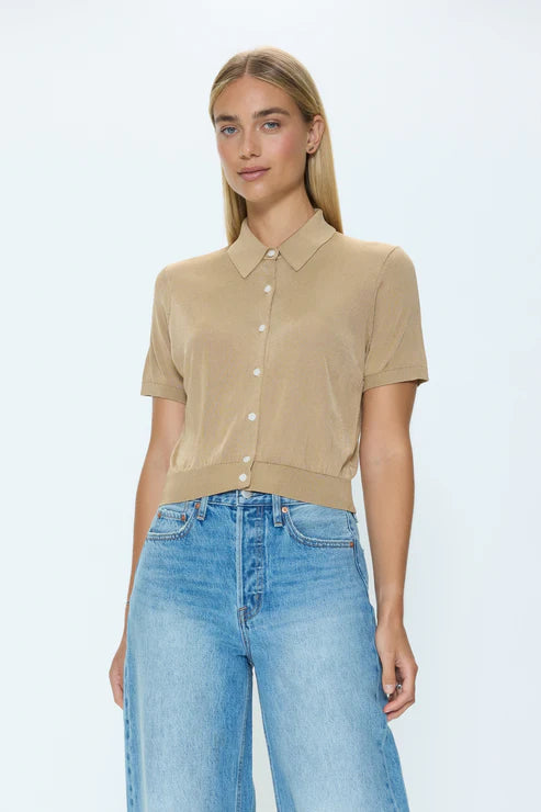 Lucca Short Sleeve Polo Sweater - Wheat