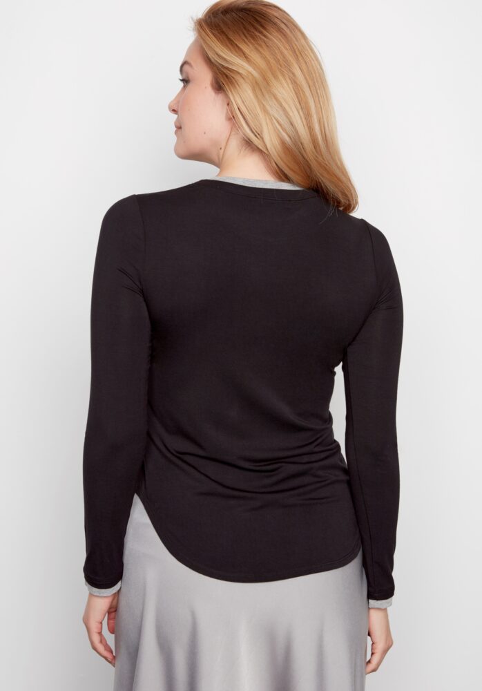 ALAIA CONTRAST KNIT JERSEY CREWNECK TOP