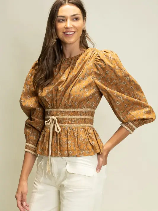 Smocked Waist Peplum Top