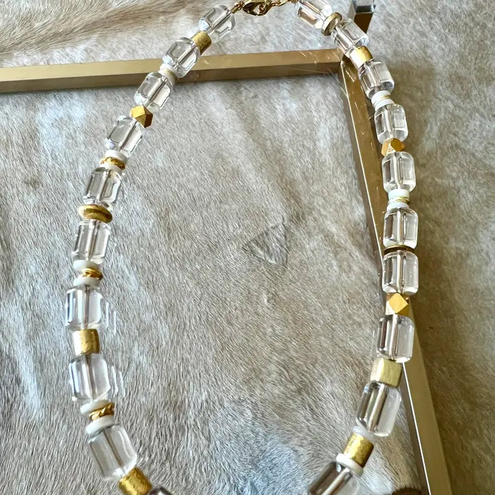 Quartz Barrel Bead and Gold Necklace