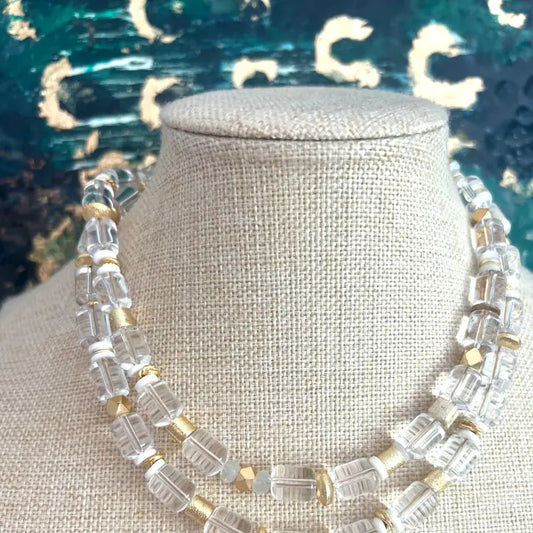 Quartz Barrel Bead and Gold Necklace