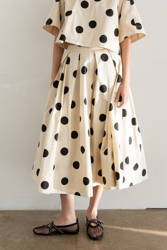 Polka Dot Pleated Midi Skirt