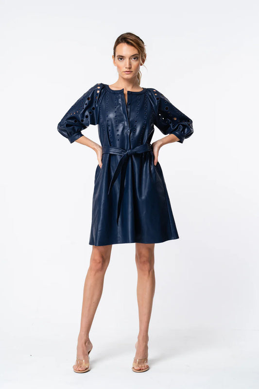 Kinna Leather Shirt Dress Navy