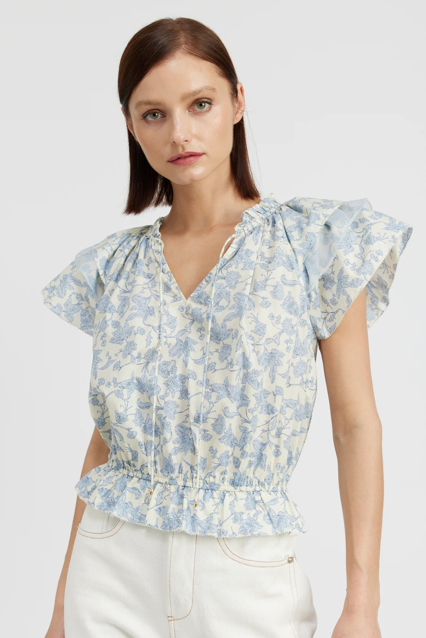 Ruffle Sleeve Peasant Top