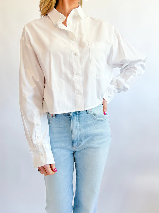 Poplin Shirting Cropped Linen White