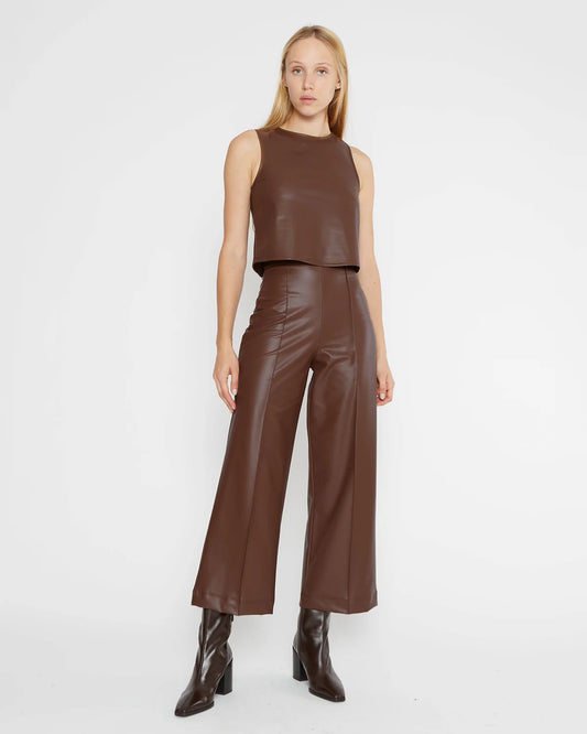 Vegan leather straight leg pant cropped