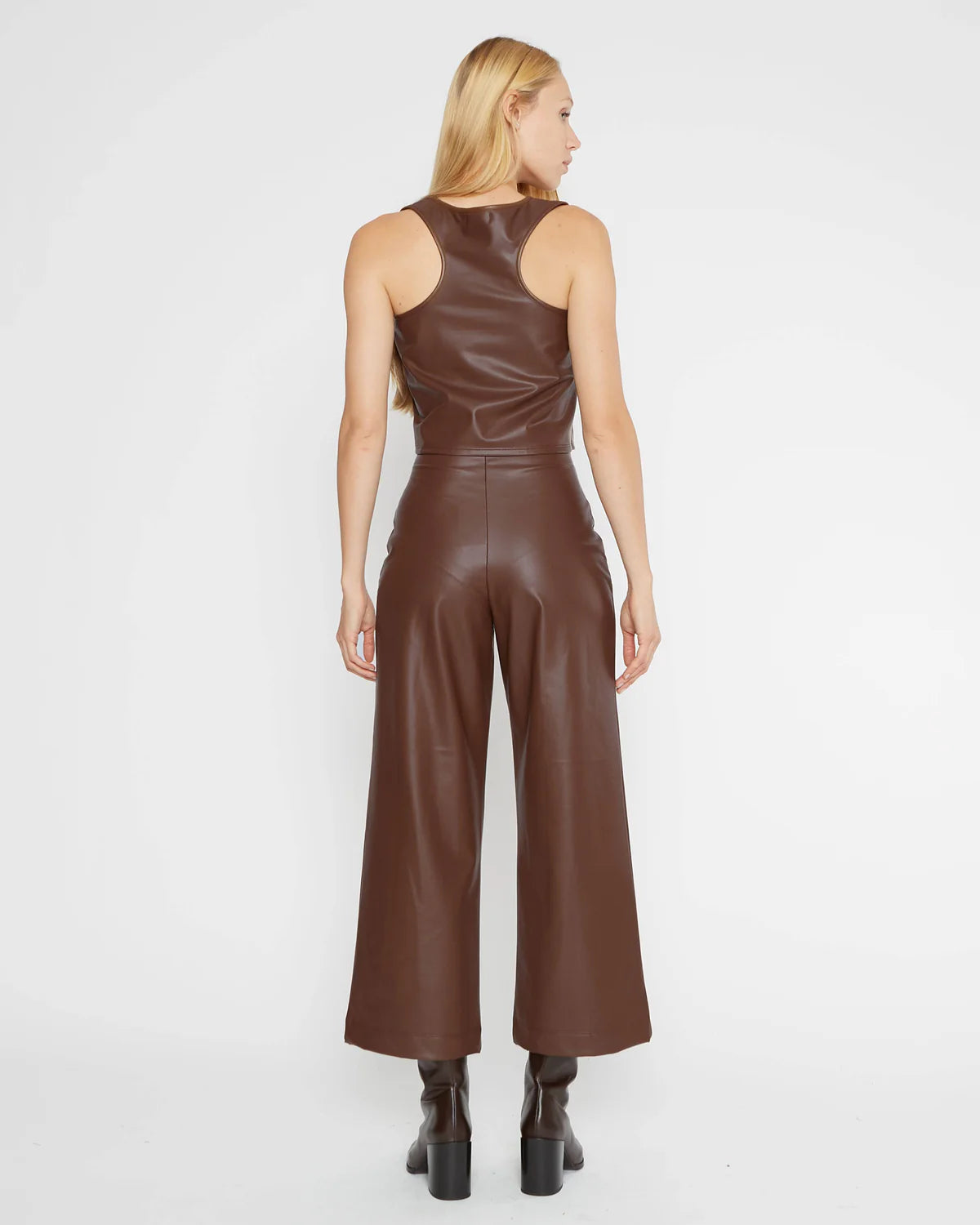 Vegan leather straight leg pant cropped