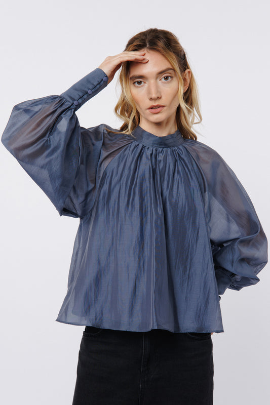 Long Sleeve Navy Blouse