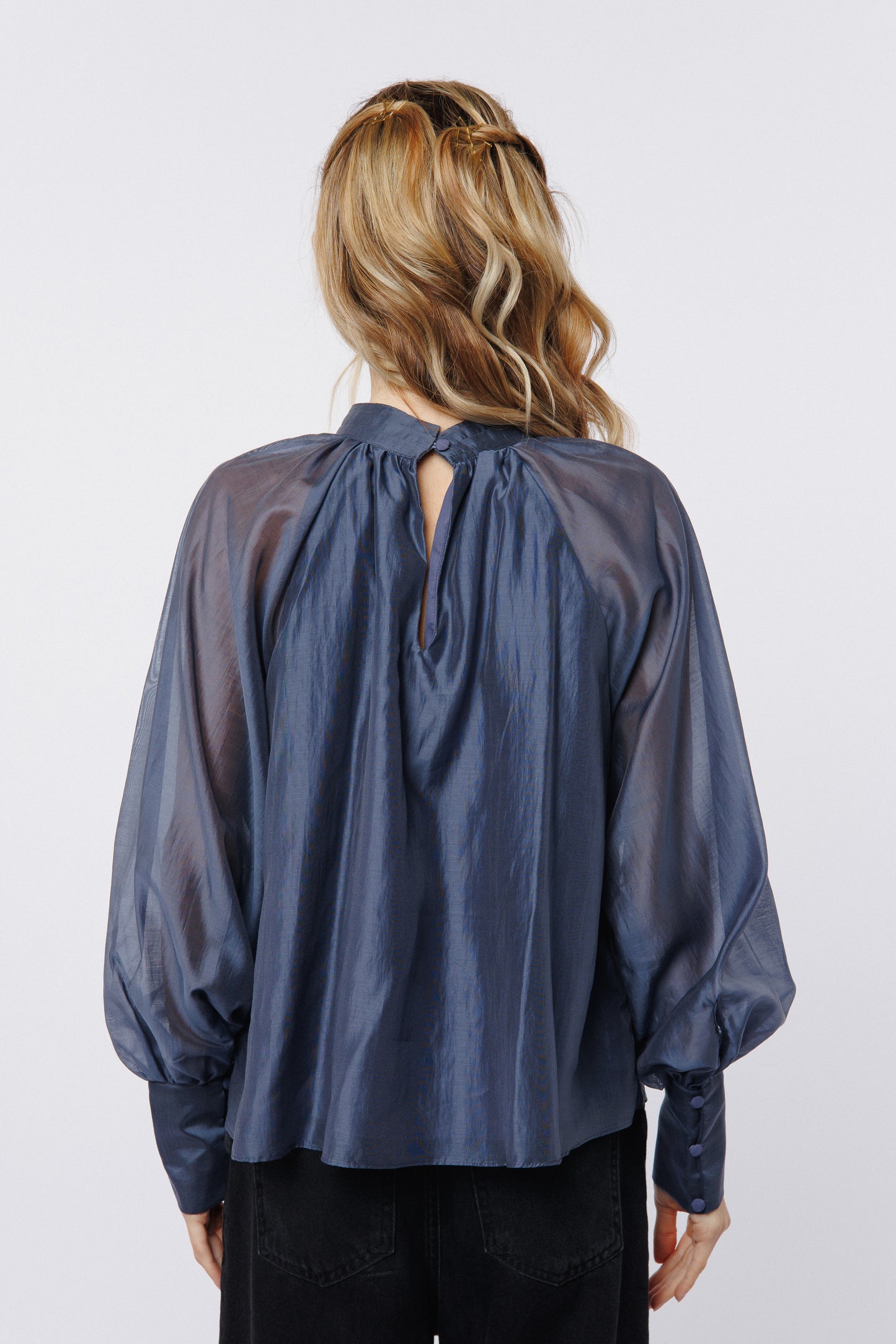 Long Sleeve Navy Blouse