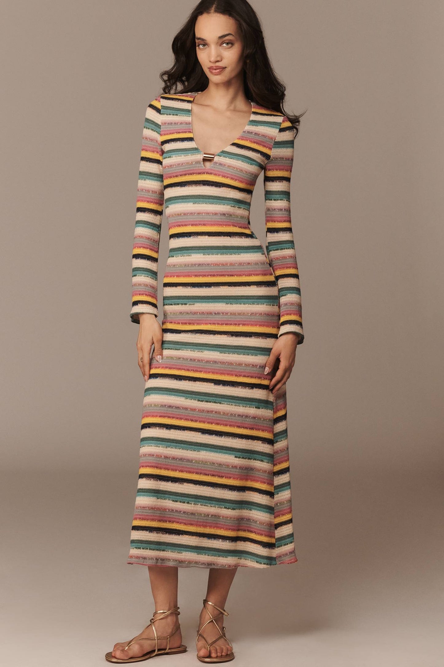 Priscilla Long-Sleeve Scoop Midi Dress