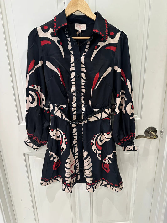 Printed Long Sleeve Mini shirt Dress