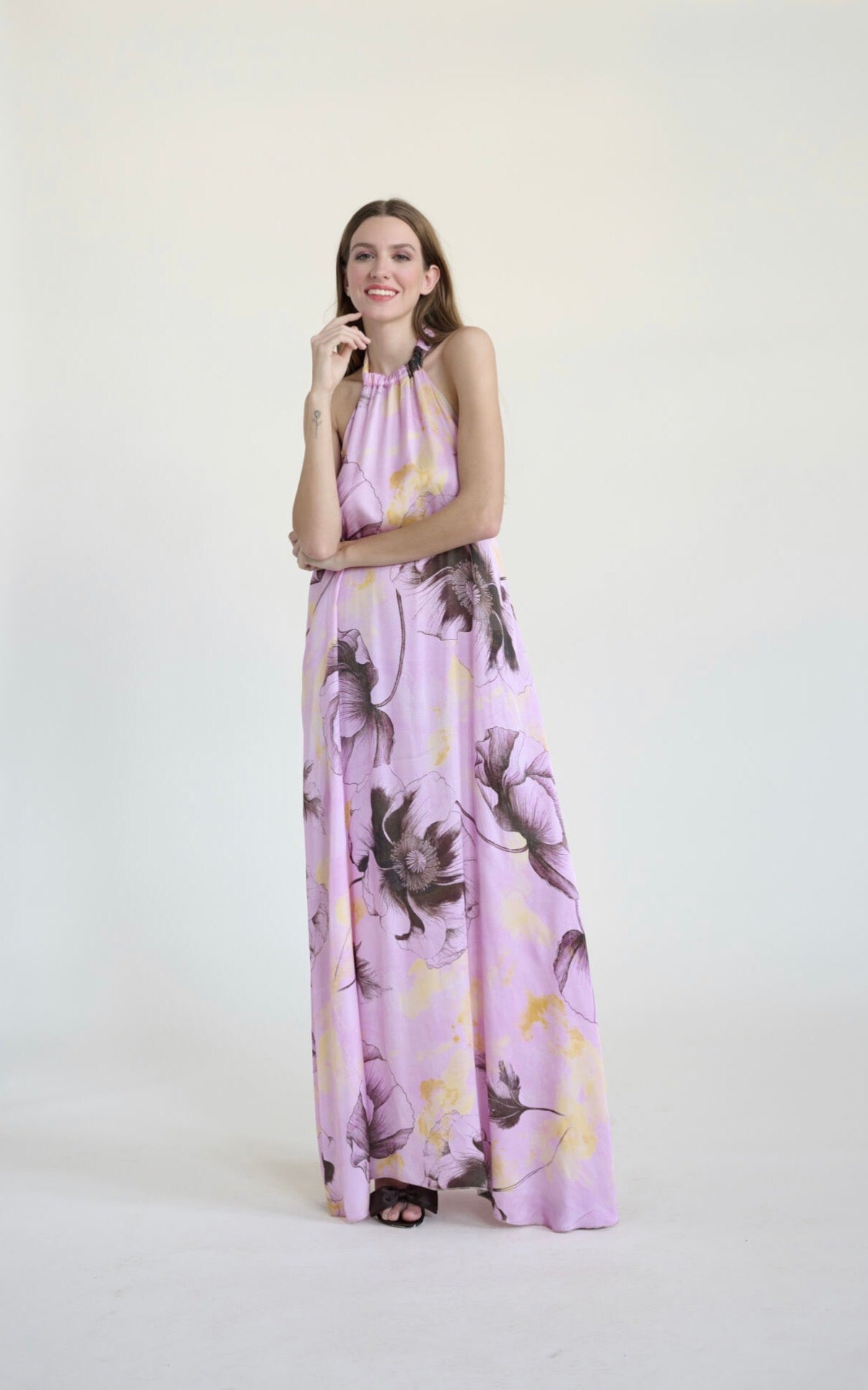 Print maxi dress open back
