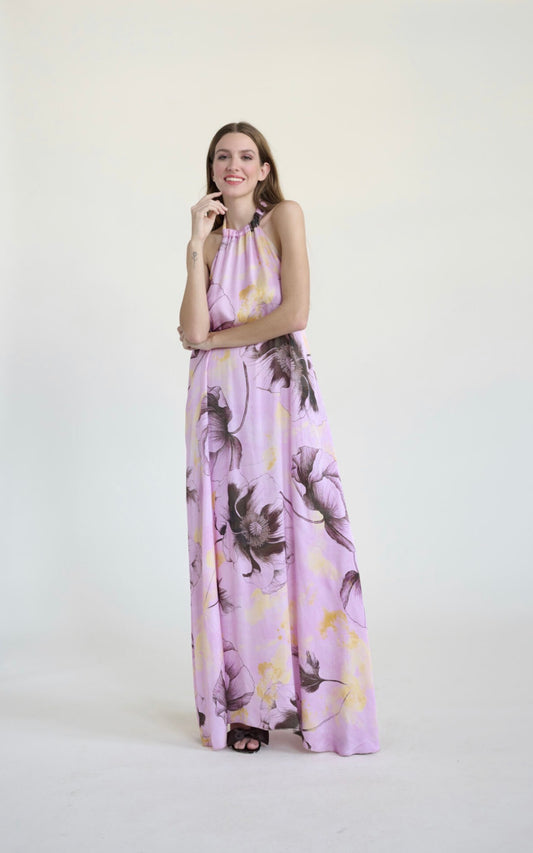 Print maxi dress open back