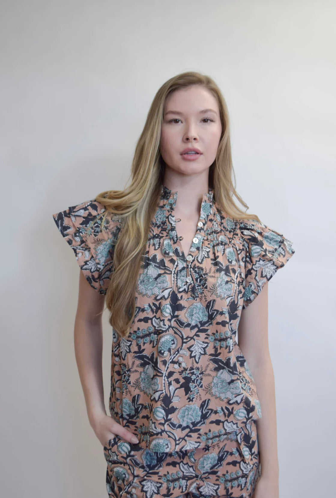 Smoked Top Pink Block Print – OLIVIA RAE