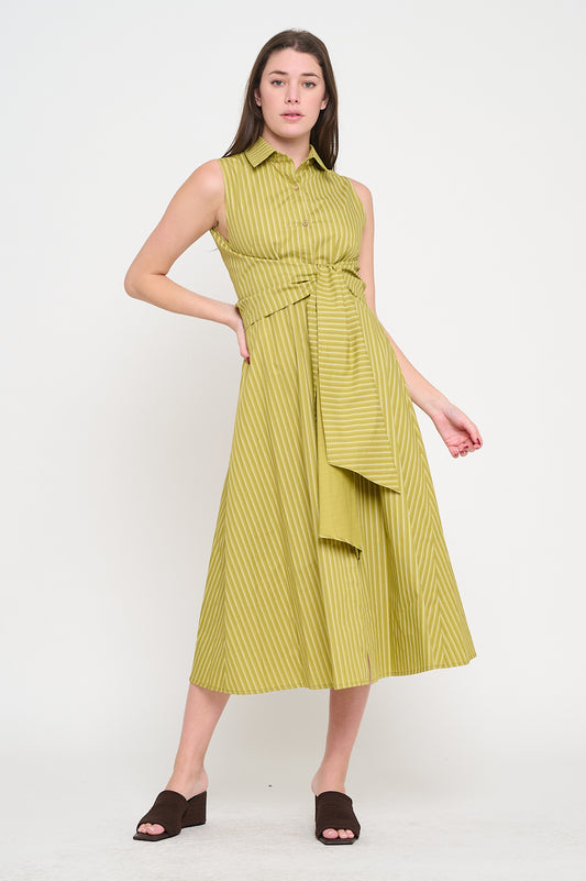 Olive Poplin Tie Shirt Dress