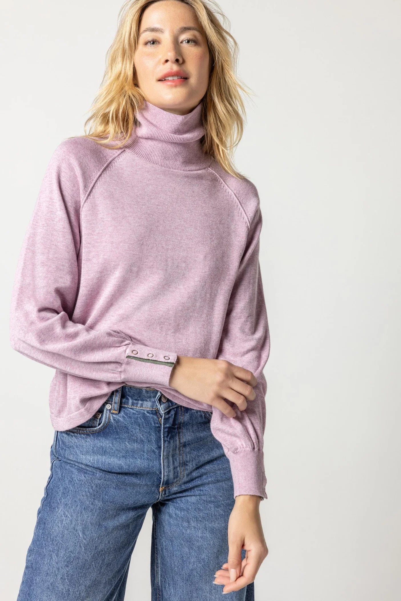 Snap Cuff Turtleneck Sweater