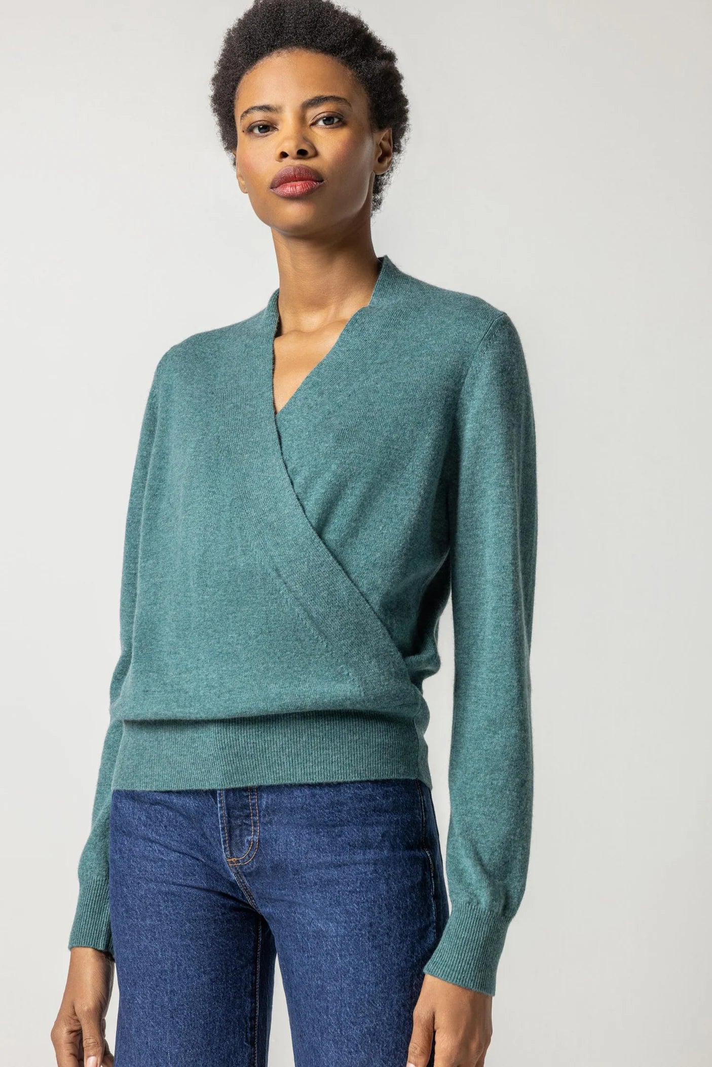 Long Sleeve Wrap Front  cashmere