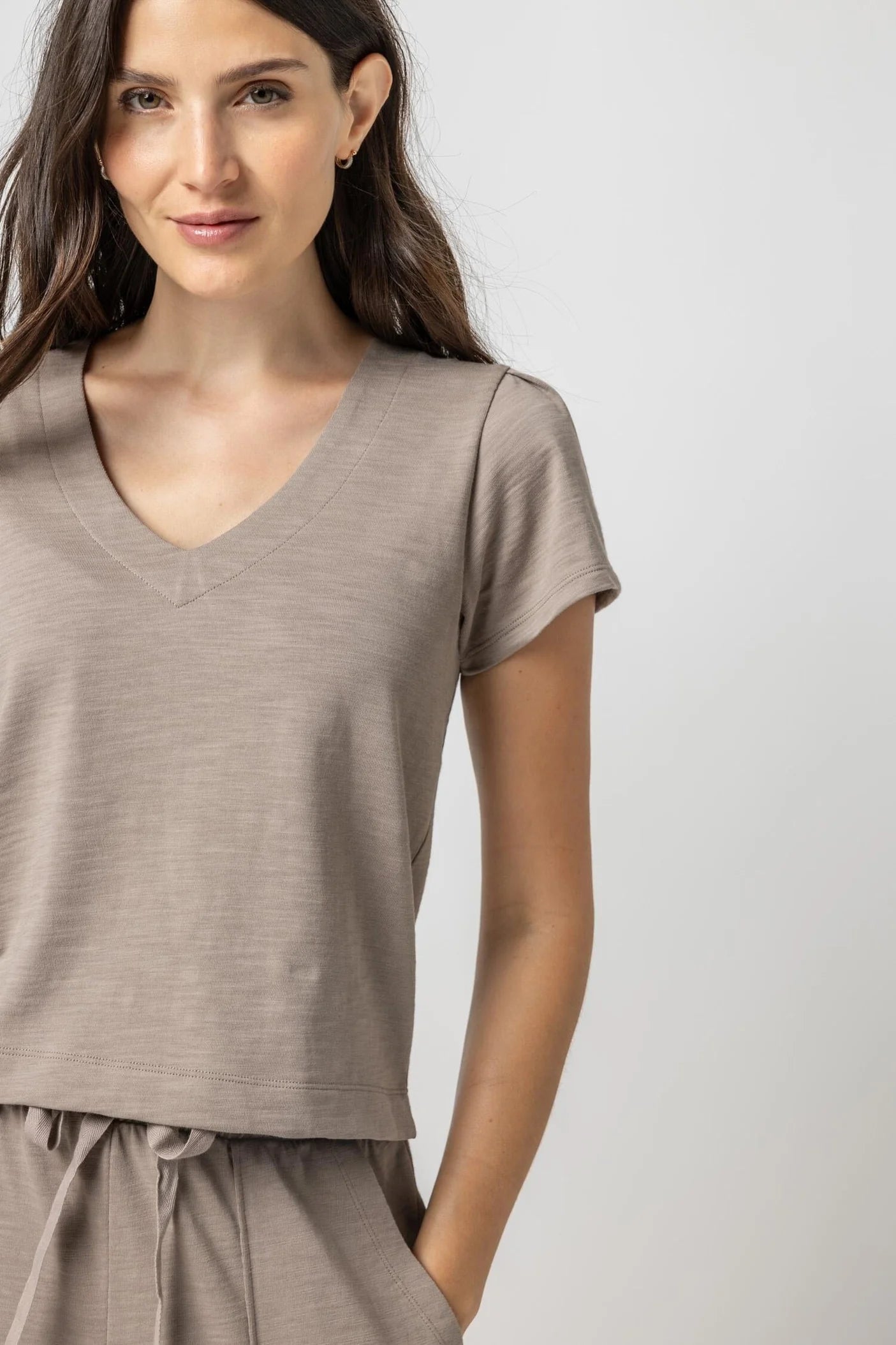 Pleated Cap Sleeve V Neck