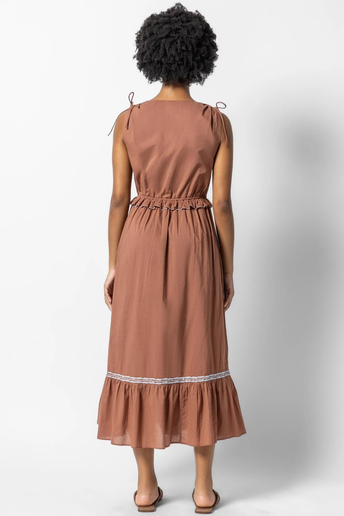 Gathered Waist V Neck Dress