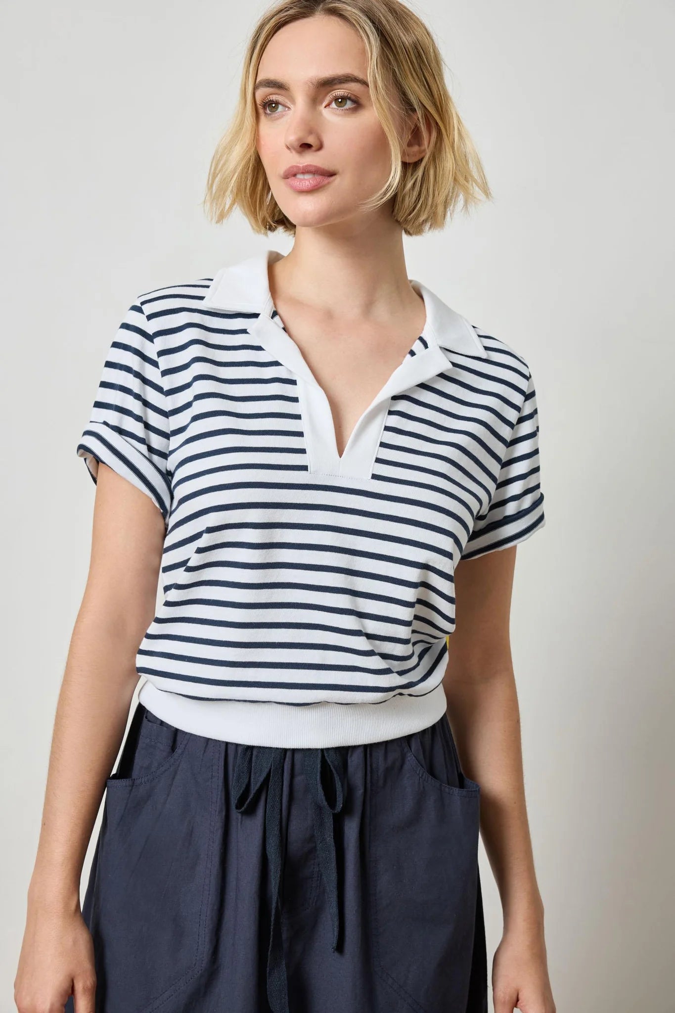 Polo Popover Top | Dark Navy Stripe