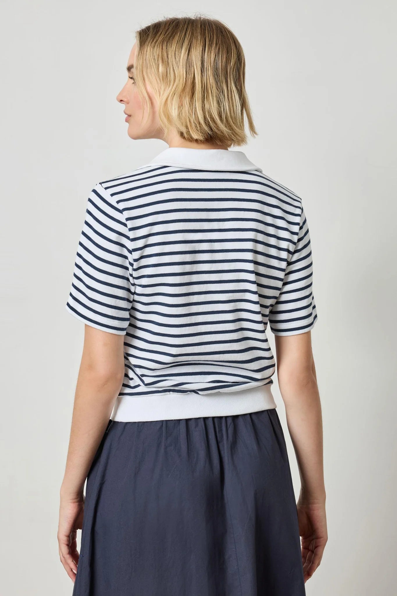 Polo Popover Top | Dark Navy Stripe