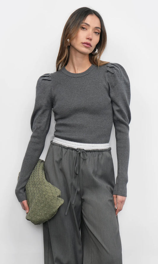 Renoa Puff Sleeve Ribbed Knit Top
