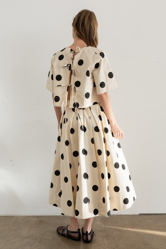 Polka Dot Pleated Midi Skirt